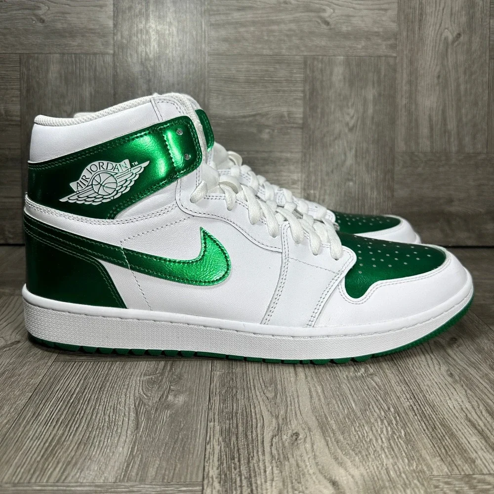 Jordan 1 High G Mens 14 Metallic Green White Golf Shoes NEW DQ0660-130
